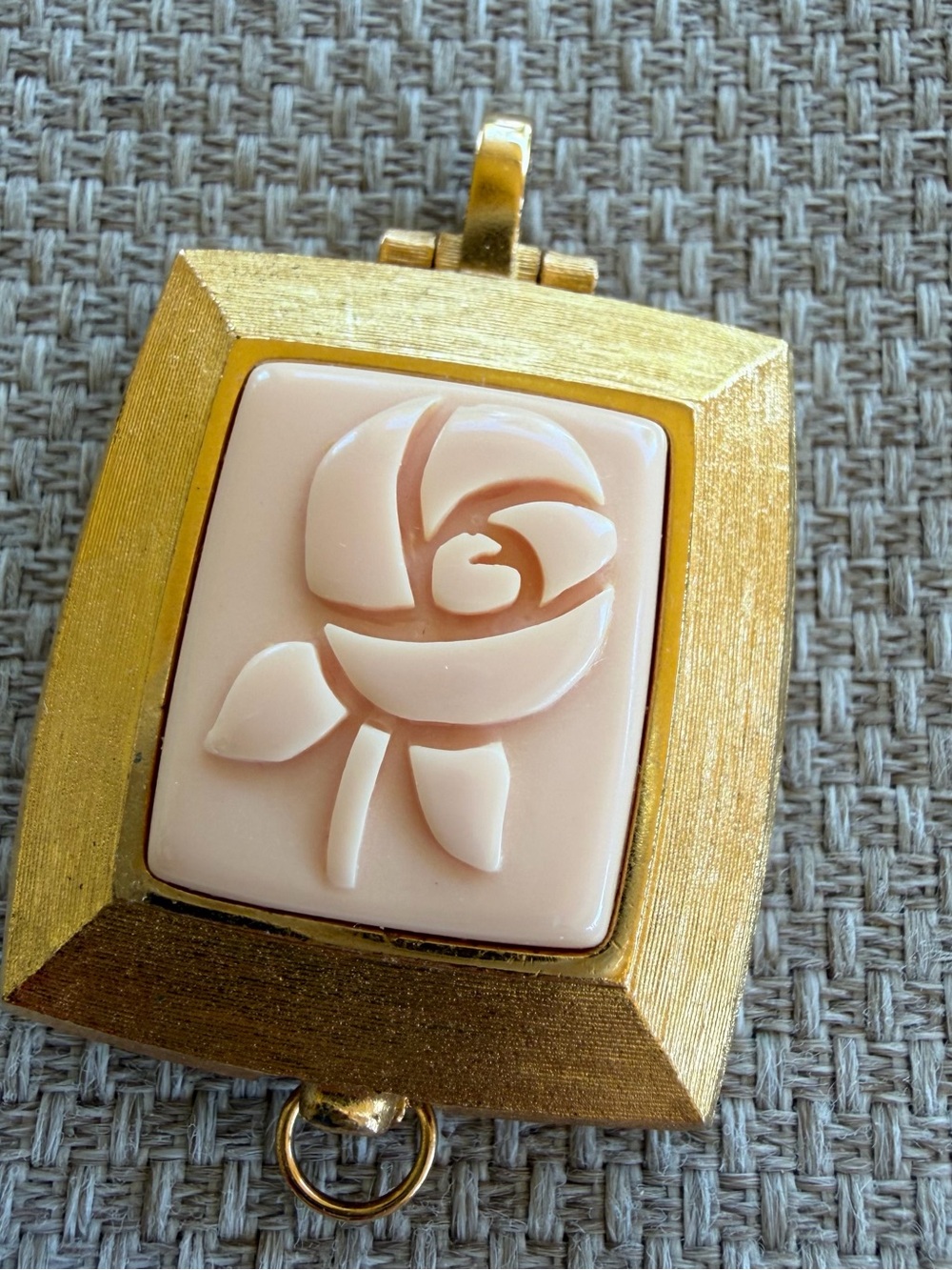 Mary Kay Gold-Tone Pendant with Carved Pink Rose Inset